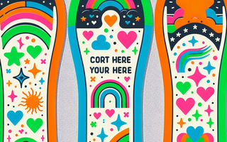 Colorful custom insoles for children featuring vibrant neon green, bright orange, and electric blue colors with playful patterns such as stars, hearts, and rain