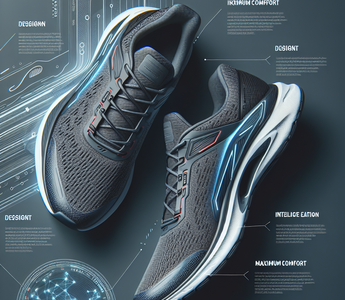 A pair of high-performance running shoes with advanced technology and visible cushioning elements.